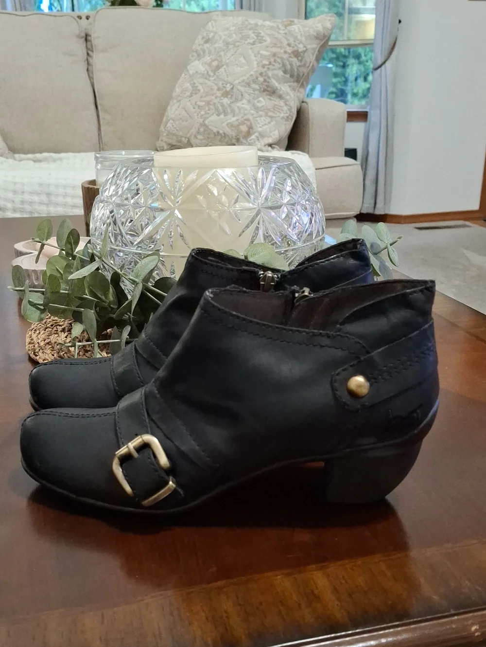 OTBT EL Dorado Leather Women’s Black Low Heel Ankle Boots with Buckle Size 8